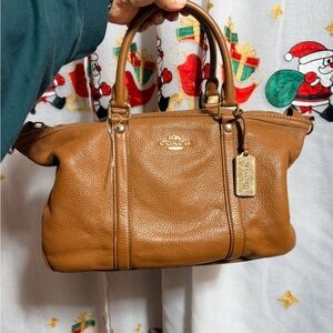 Coach Tan,Brown Pebbled Leather Satchel